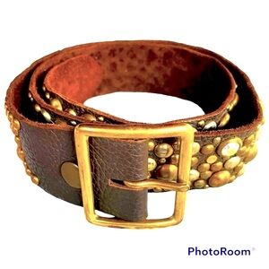 Vintage Brown Leather Swarovski Crystal Studded Belt